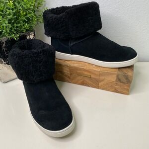 UGG Mika Black Suede Leather Shearling Cuff Ankle Boots Women's Size 10‎